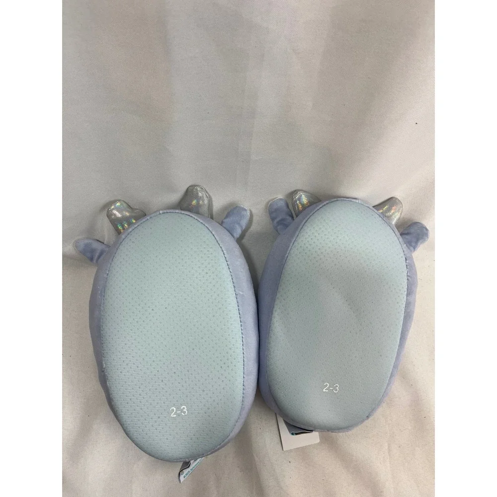 Squishmallows Squ Deer Blue Plush Slippers Kids Size 2/3 Iridescent Antlers NWT